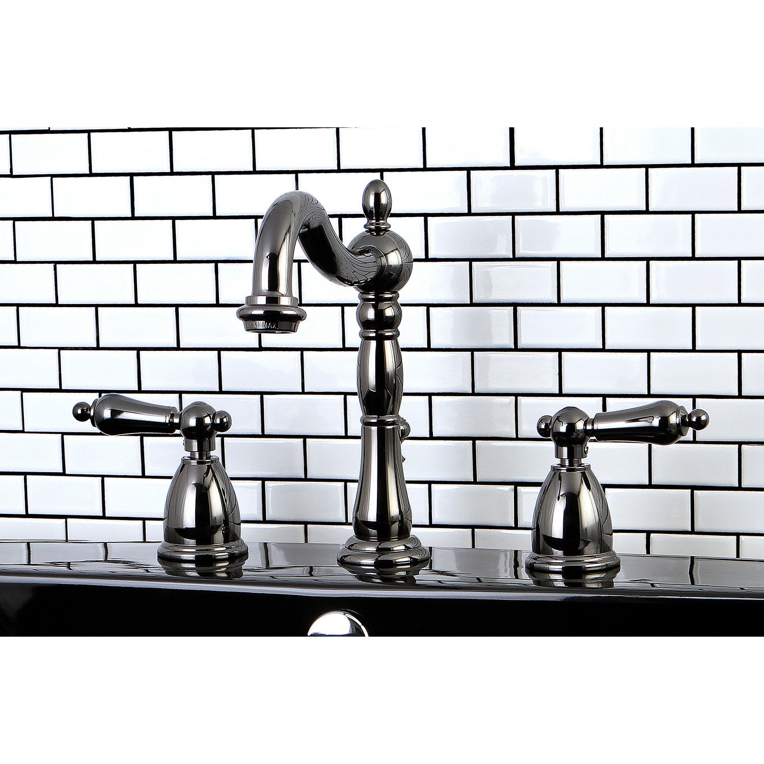 Kingston Heirloom NB1970AL - Water Onyx Two-Handle 3-Hole Deck Mount Widespread Bathroom Faucet with Brass Pop-Up, Black Stainless Steel — thumbnail 3